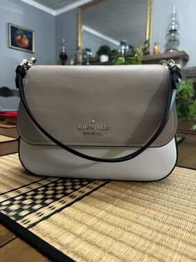 Kate Spade Color-block Saffiano Flap Shoulder/Crossbody Bag Black White & Taupe